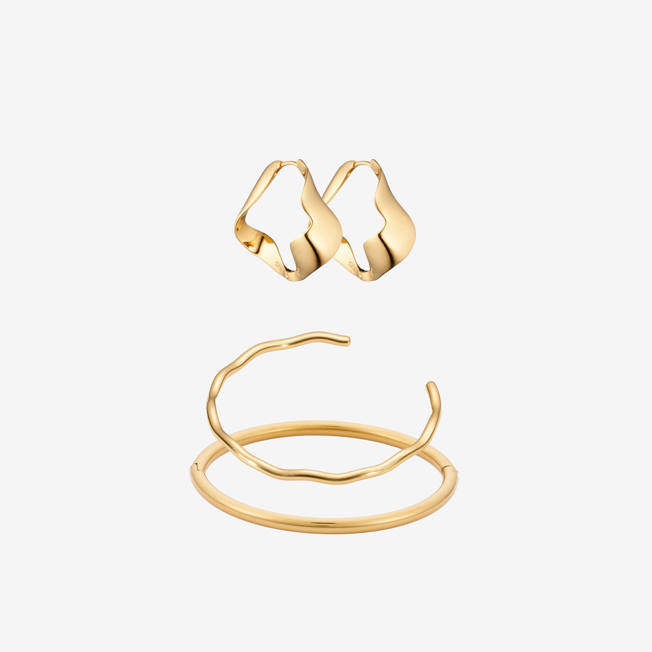Bangles og Wave Sett: 2 armbånd og 1 øredobb