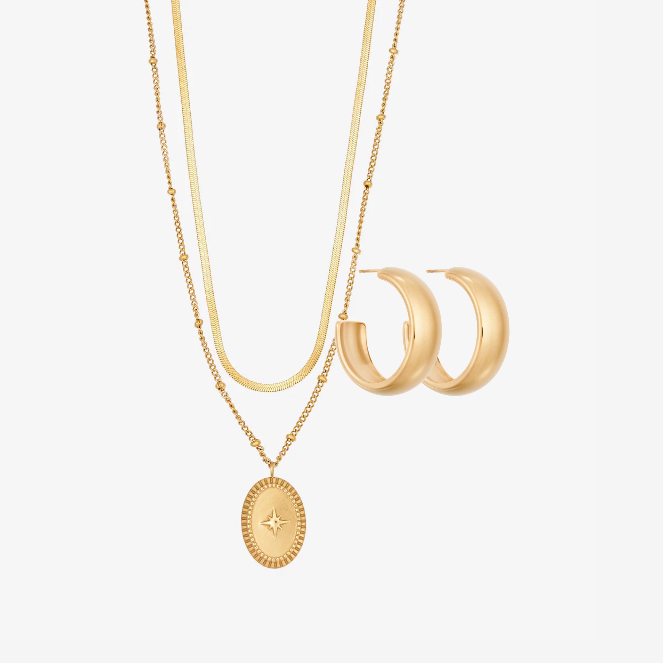 Chunky Hoop Dobbelt Halssmykkesett: 1 øredobb og 1 smykke