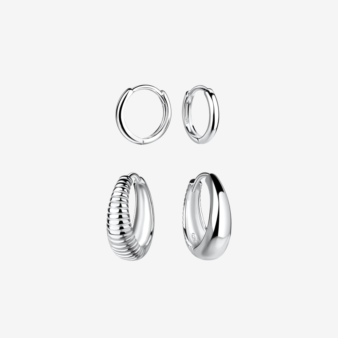 Huggie Hoop Enkel Sølvsett