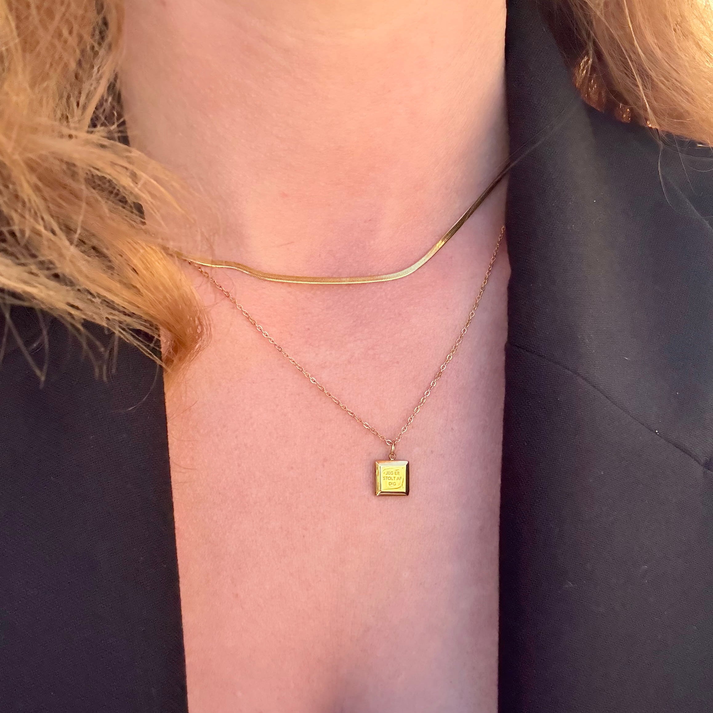 Kvadrat Halskjede Gullbelagt m. Inngravering