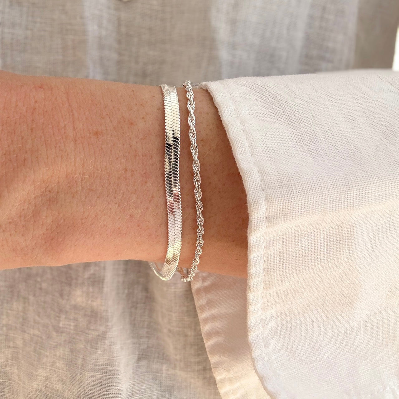Flatt Slange Armbånd 4mm Sølvbelagt