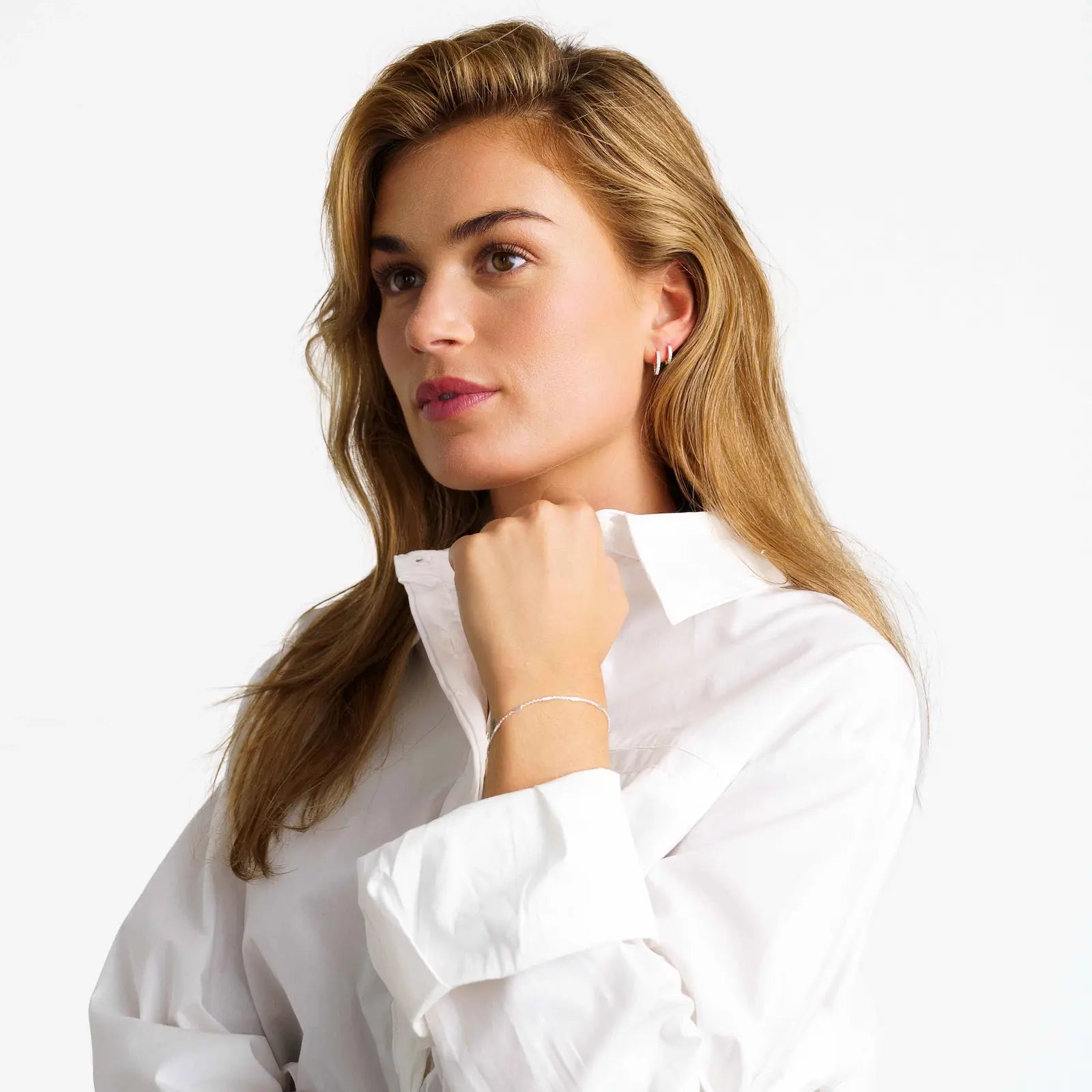 Krystall Perle Hoop Sølvsett