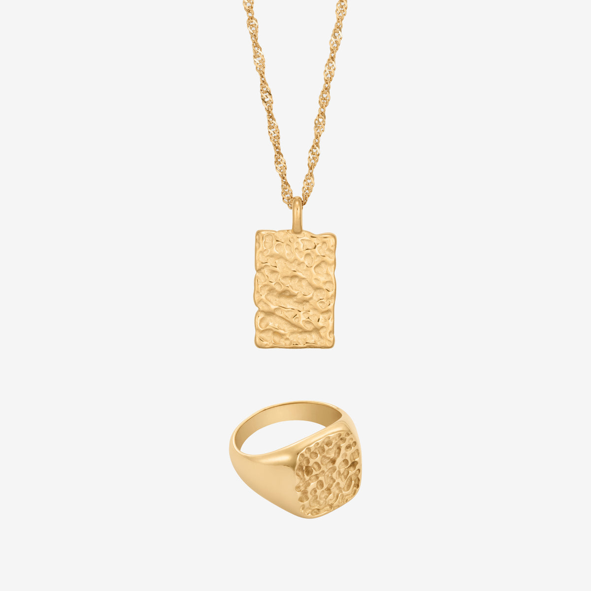 Hamret Sæt: 1 halskæde & 1 ring