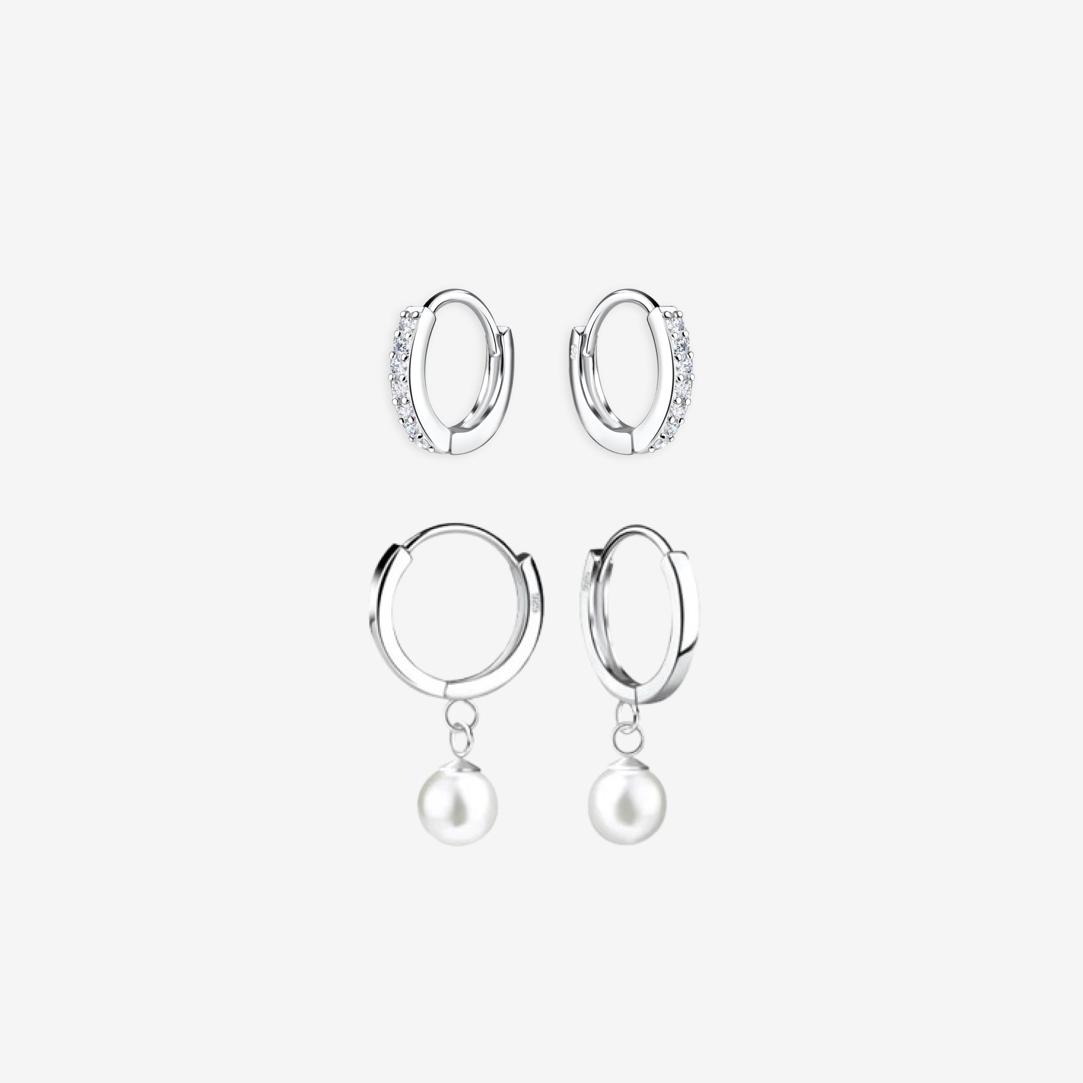 Krystall Perle Hoop Sølvsett