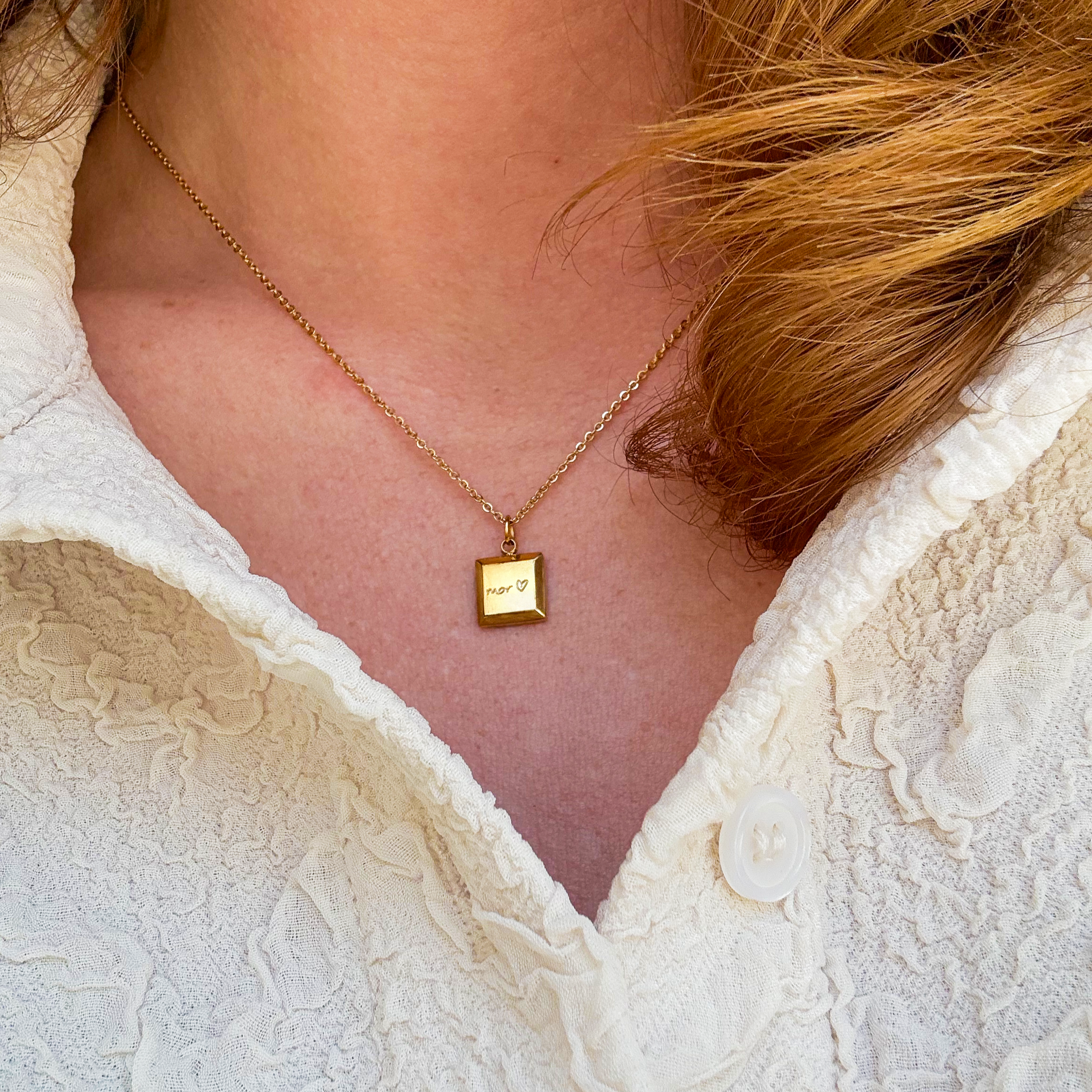 Kvadrat Halskjede Gullbelagt m. Inngravering