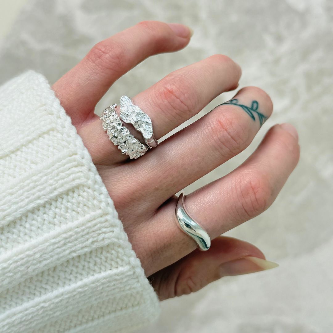 Ekko Wave Chunky Ring Sølv