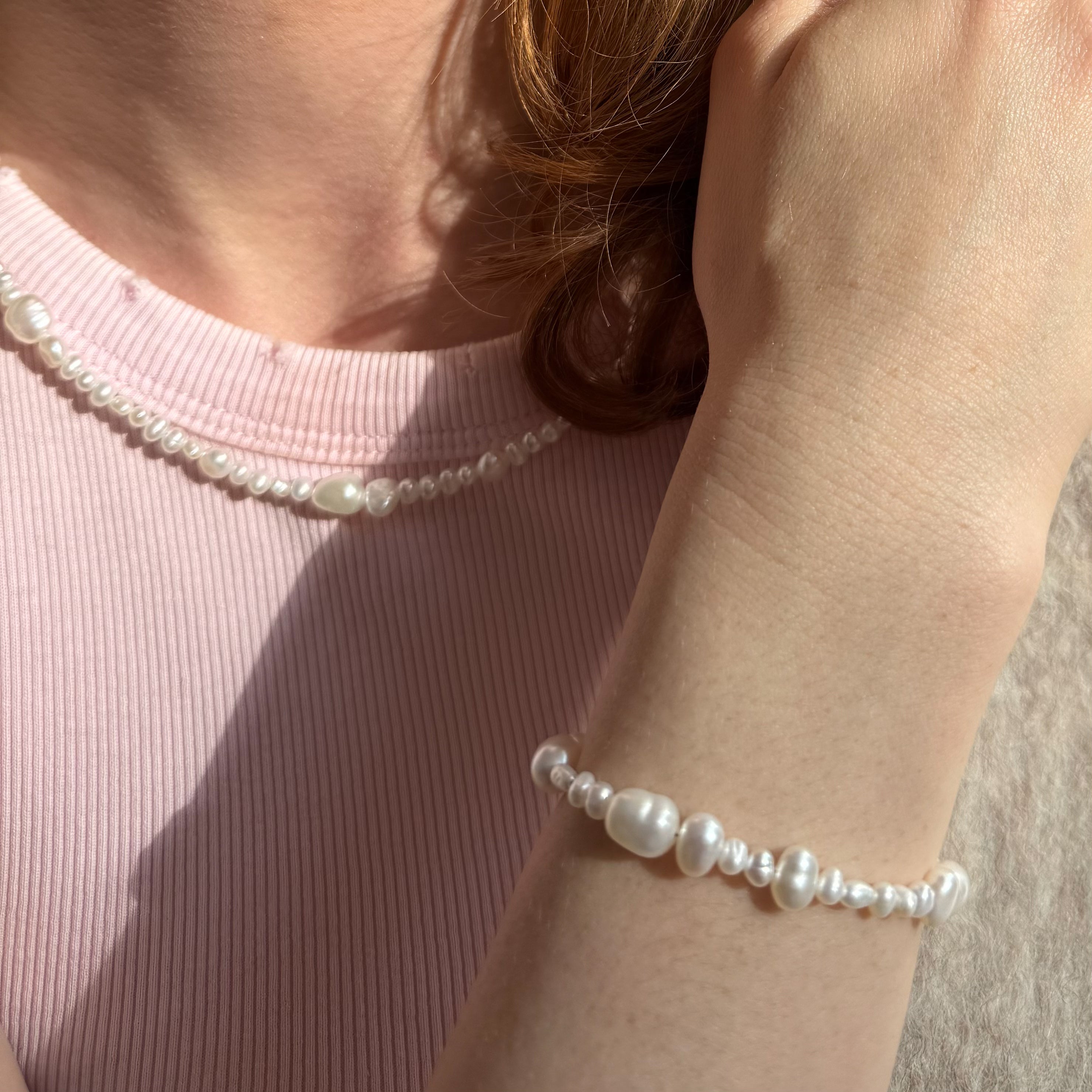 Barokk ferskvannsperlearmbånd 18 cm