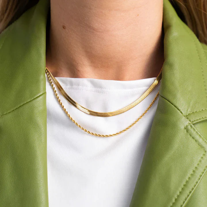 Dobbelthalskjeder i gull og sølv