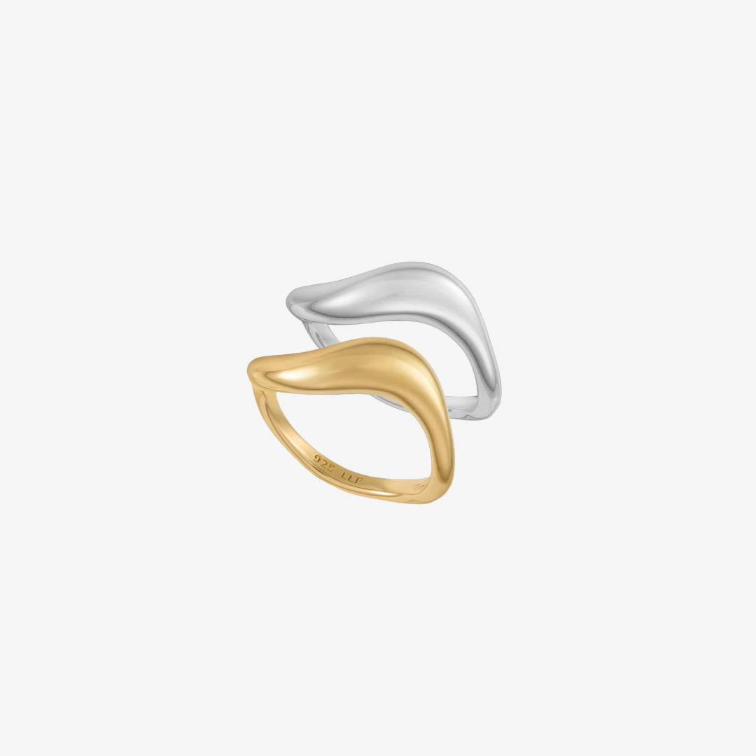 Wave Ring Sølv og Gull Sett: 2 ringer