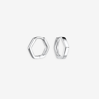 Hexagon Hoop Øreringe Sølv