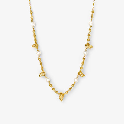 Leaf Perle Halskæde i guld