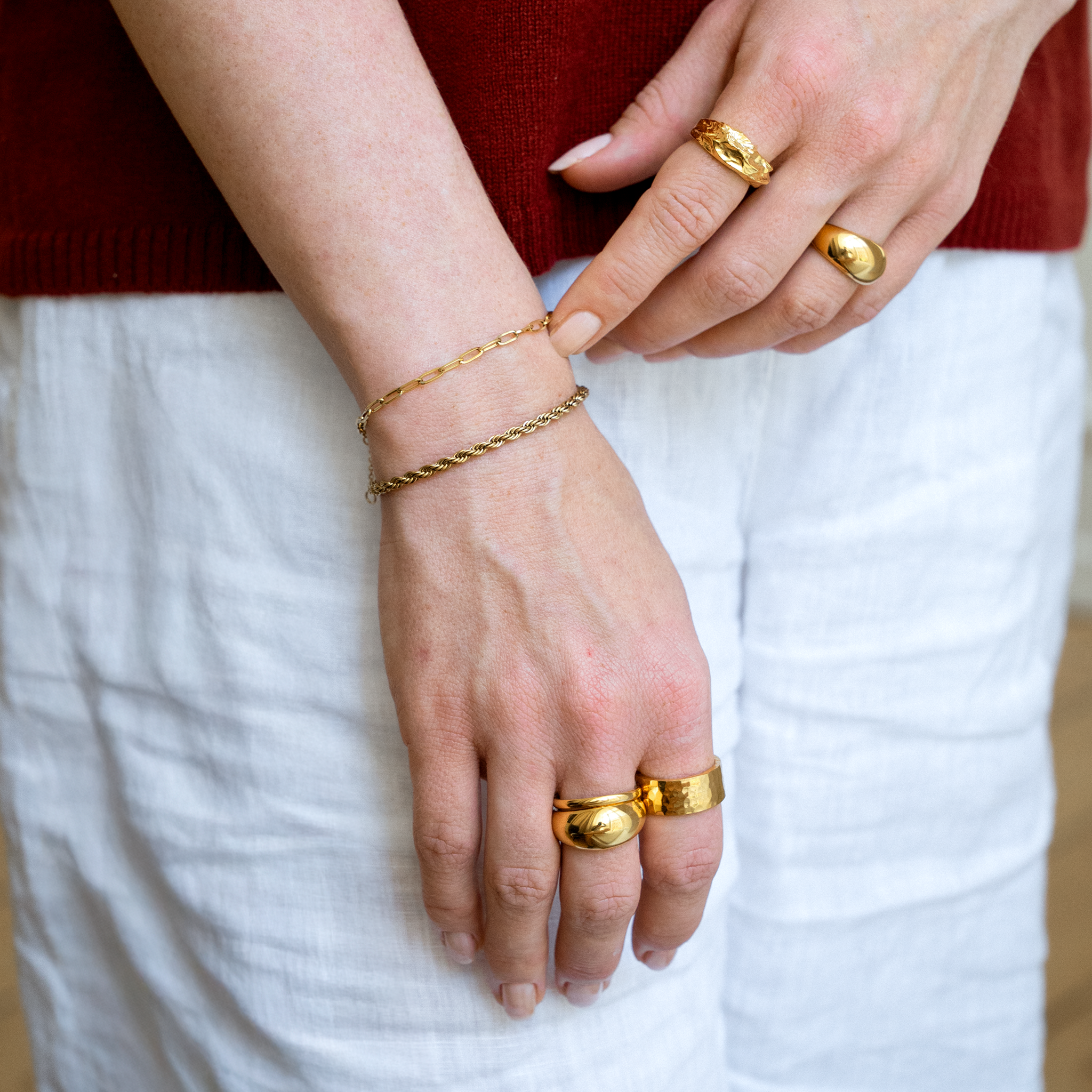 Hamret Chunky Ring Forgylt m. inngravering